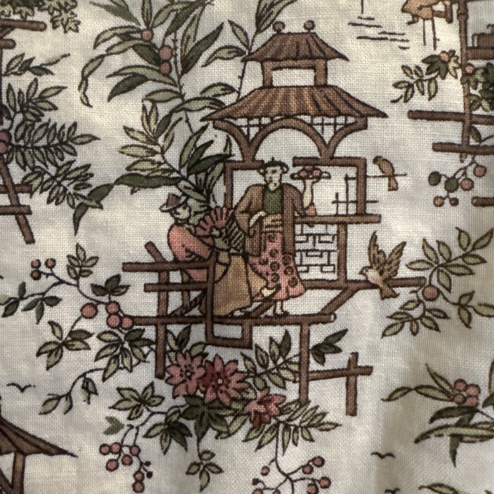 Vintage Chinoiserie Pagoda Reversible Quilted Placemats Set of 4 Pink Paisley